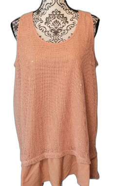 Simply Noelle Terracotta Sequin Layered Knit Tunic Top L/XL NWT